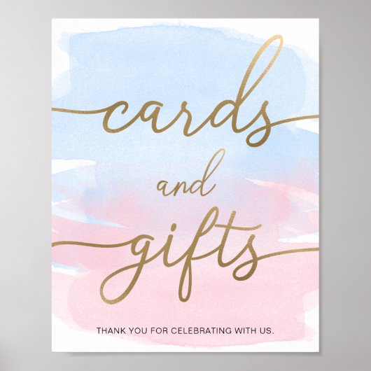 Pink Blue Watercolor Gold Cards und Giftzeichen Poster (Vorne)