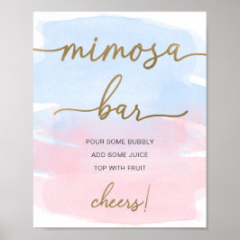 Pink Blue Watercolor Gold Mimosa Bar Sign Poster