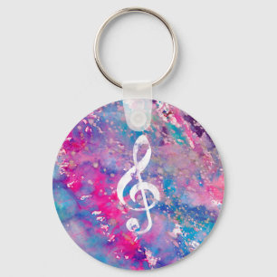 Pink Blue Watercolor Paint Music Note Treble Clef Schlüsselanhänger