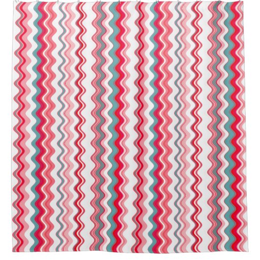 Pink Blue Wavy Zigzag Muster Duschvorhang (Vorderseite)