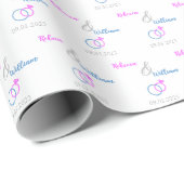 Pink Blue Wedding Rings Bride Groom Silver & White Geschenkpapier (Rolleneckpunkt)