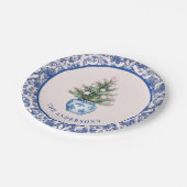 Pink & Blue Weihnachtsbaum W/ Damask Border Pappteller (Schrägansicht)