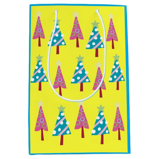 Pink Blue Weihnachtsbäume Geschenktaschen Mittlere Geschenktüte (Vorderseite)