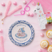 Pink & Blue Weihnachtsgingerbrot W/ Damask Border Pappteller (Party)