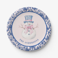 Pink & Blue Weihnachtsschneemann W/ Damask Border