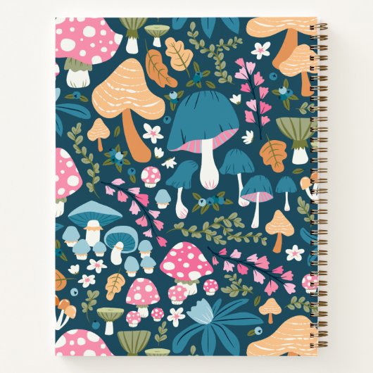 Pink Blue Whimsical Mushroom Pattern Monogram Notizblock (Rückseite)
