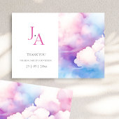 Pink Blue White Clouds Monogram Wedding Danke
