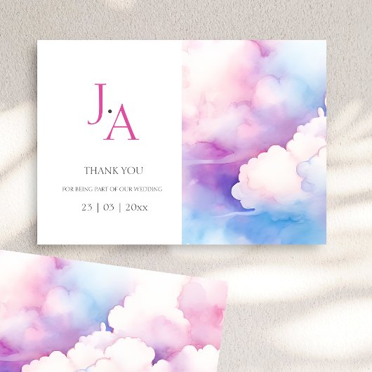 Pink Blue White Clouds Monogram Wedding Danke