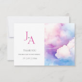 Pink Blue White Clouds Monogram Wedding Danke (Vorderseite)