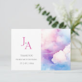Pink Blue White Clouds Monogram Wedding Danke (Stehend Vorderseite)