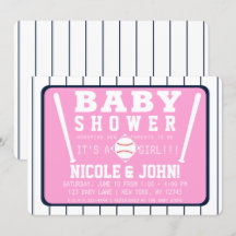 Pink Blue & White Pinstripes Baseball Babydusche