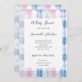 Pink Blue White Plaid Stripes Baby Shower Einladung (Vorne/Hinten)