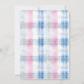 Pink Blue White Plaid Stripes Baby Shower Einladung (Rückseite)