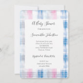 Pink Blue White Plaid Stripes Baby Shower Einladung (Vorderseite)