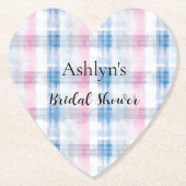 Pink Blue White Plaid Stripes Bridal Shower Untersetzer (Vorderseite)