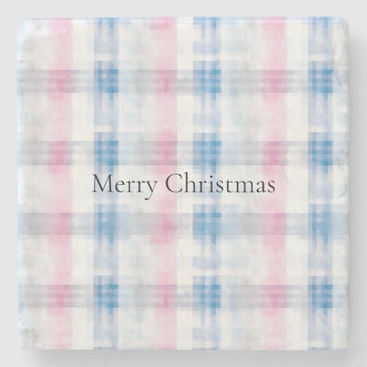 Pink Blue White Plaid Stripes Christmas Steinuntersetzer (Vorderseite)