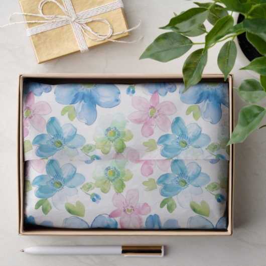 Pink Blue White Plaid Stripes Floral Birthday Seidenpapier (Geschenk)