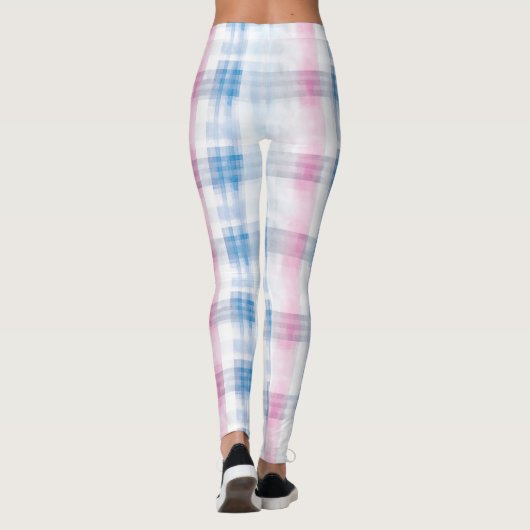 Pink Blue White Plaid Stripes Leggings (Rückseite)