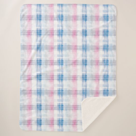 Pink Blue White Plaid Stripes Sherpadecke (Vorderseite)