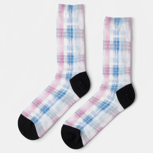 Pink Blue White Plaid Stripes Socken (Linkes Detail)