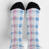 Pink Blue White Plaid Stripes Socken (Oben)