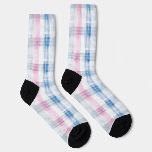 Pink Blue White Plaid Stripes Socken (Rechts)