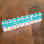 Pink Blue White Stripe Muster mit Name Namensplakette (Seite)