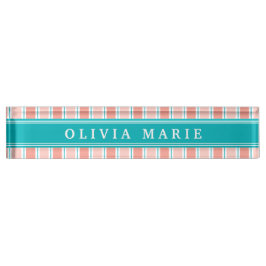 Pink Blue White Stripe Muster mit Name Namensplakette
