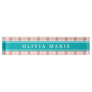 Pink Blue White Stripe Muster mit Name Namensplakette