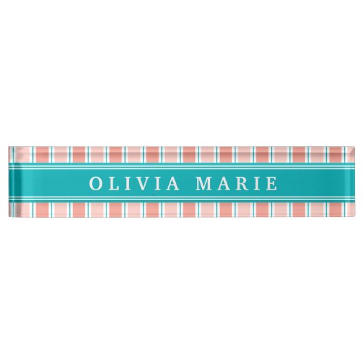Pink Blue White Stripe Muster mit Name Namensplakette (Vorderseite)