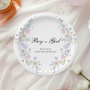 Pink & Blue Wildblume Junge oder Girl Gender Revea Pappteller