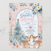 Pink Blue Winter Deer Weihnachtsgeschlecht Einladung (Vorne/Hinten)