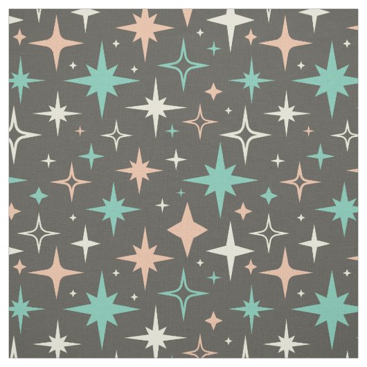Pink Blue Yellow Atomic Stars on Brown Mid Century Stoff (Muster)