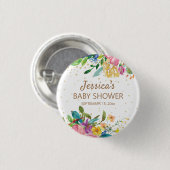 Pink Blue Yellow Floral Gold Glitzer Kinderdusche Button (Vorne & Hinten)
