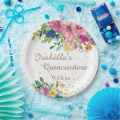 Pink Blue Yellow Floral Quinceañera Geburtstag Pappteller (Party)