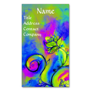 PINK BLUE YELLOW GREEN WHIMSICAL BLUME MAGNETISCHE VISITENKARTE