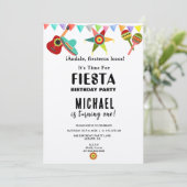 Pink Blue Yellow Mexican Fiesta Birthday Einladung (Stehend Vorderseite)