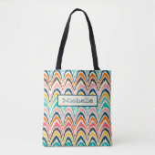 Pink Blue Yellow Monogram Flame Stitch Muster | Tasche (Vorderseite)