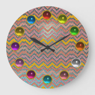 PINK BLUE YELLOW MOSAIC ZICKZACK, FARBIL GEMSTONS GROßE WANDUHR