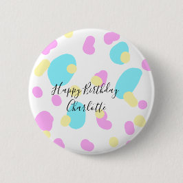 Pink blue yellowhappy birthday kids shapes abstrac button