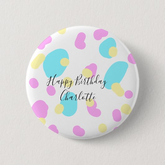 Pink blue yellowhappy birthday kids shapes abstrac button (Vorderseite)