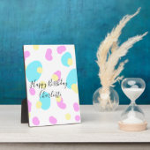 Pink blue yellowhappy birthday kids shapes abstrac fotoplatte (Seite)