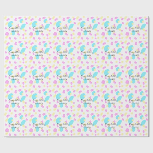 Pink blue yellowhappy birthday kids shapes abstrac geschenkpapier (Flach)