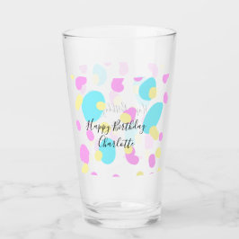 Pink blue yellowhappy birthday kids shapes abstrac glas