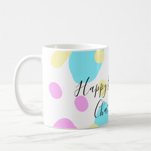Pink blue yellowhappy birthday kids shapes abstrac kaffeetasse (Links)