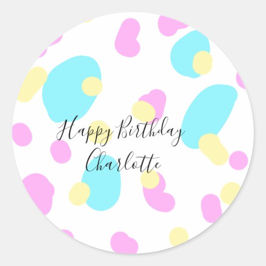 Pink blue yellowhappy birthday kids shapes abstrac runder aufkleber (Vorderseite)