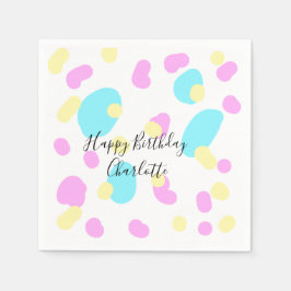 Pink blue yellowhappy birthday kids shapes abstrac serviette