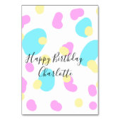 Pink blue yellowhappy birthday kids shapes abstrac tischnummer (Rückseite)