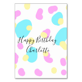 Pink blue yellowhappy birthday kids shapes abstrac tischnummer