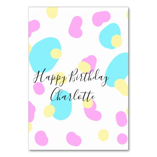 Pink blue yellowhappy birthday kids shapes abstrac tischnummer (Vorderseite)